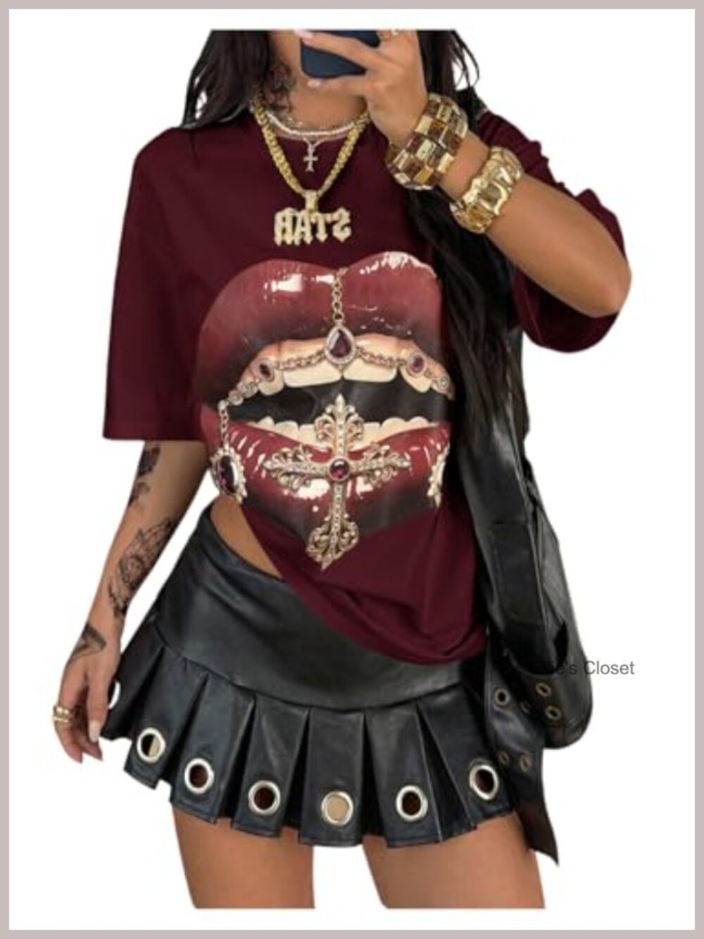 Women's Y2K Lips Graphic Tee Rave Hip Hop Streetwear